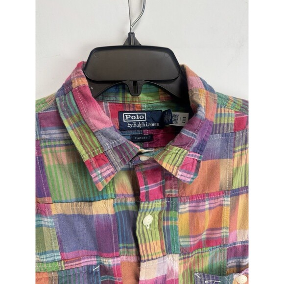 Polo Ralph Lauren Men's Classic-Fit Patchwork Madras Workshirt Shirt Size: Large - Picture 5 of 8